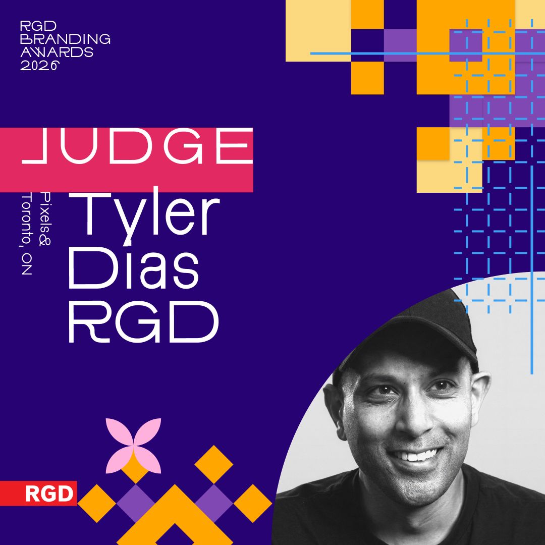 RGD Branding Awards 2026 judge graphic featuring Tyler Dias, Pixels&, Toronto