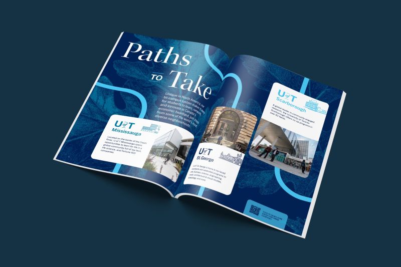 U of T viewbook spread showing the path motif